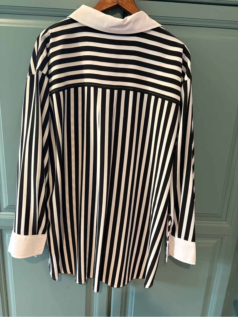 Karl Lagerfeld Black & White Striped Collared Button Shirt - Picture 3 of 3